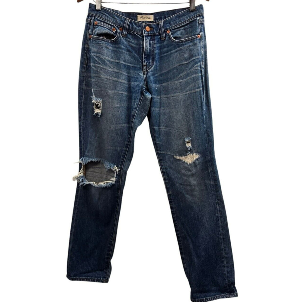 Madewell Jeans Women 26 Blue Slim Boyfriend Distressed High Rise Stretch Destroy